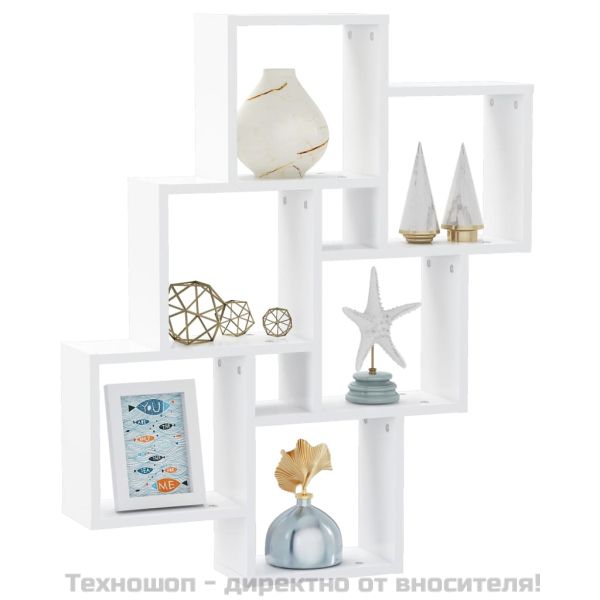 Стенен кубичен рафт, бял, 78x15x93 см, инженерно дърво