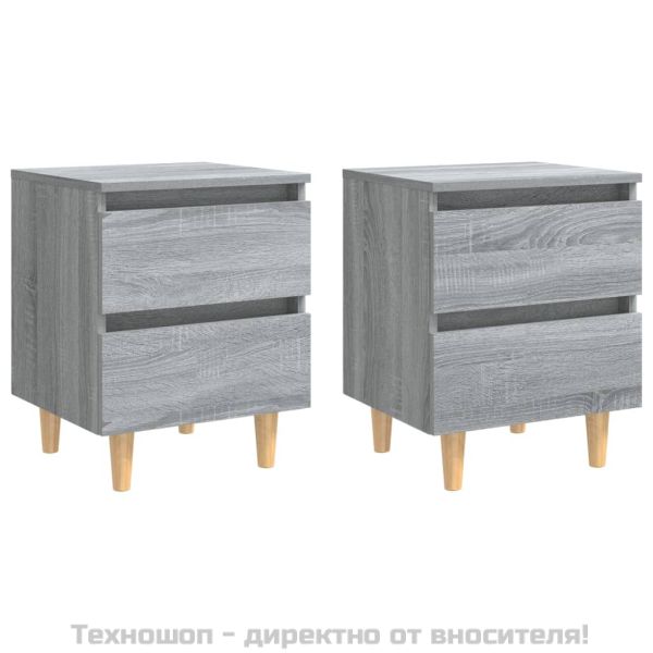 Нощни шкафчета крака масивно дърво 2 бр сив сонома 40x35x50 см