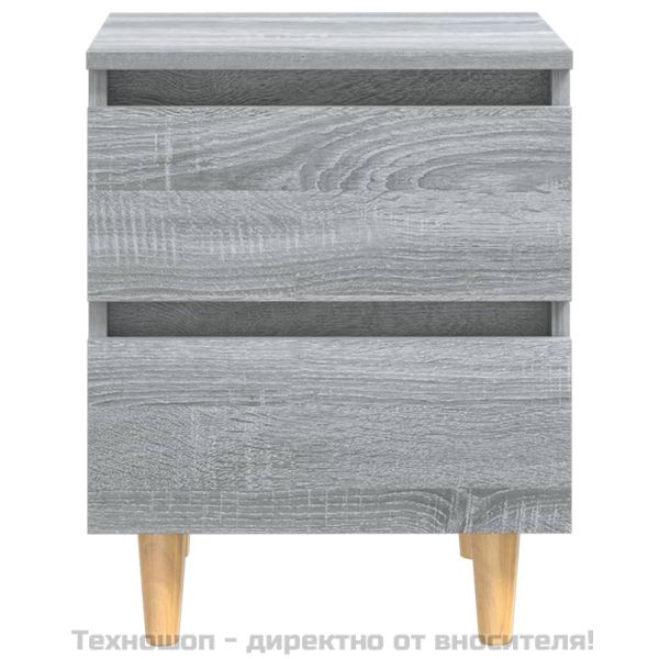 Нощни шкафчета крака масивно дърво 2 бр сив сонома 40x35x50 см