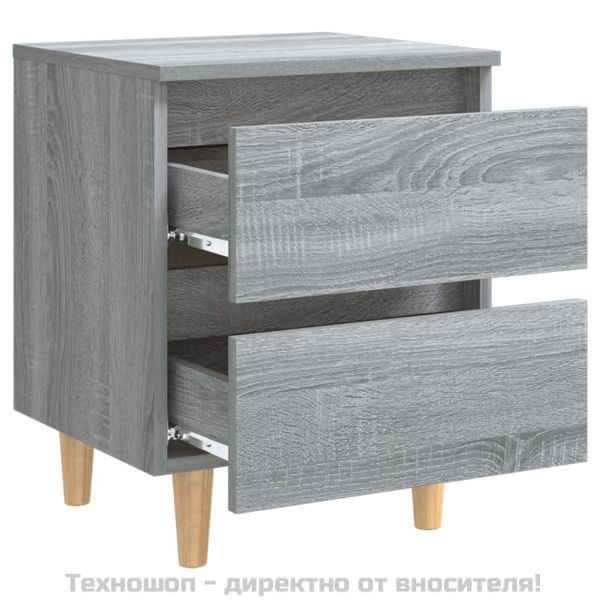 Нощни шкафчета крака масивно дърво 2 бр сив сонома 40x35x50 см