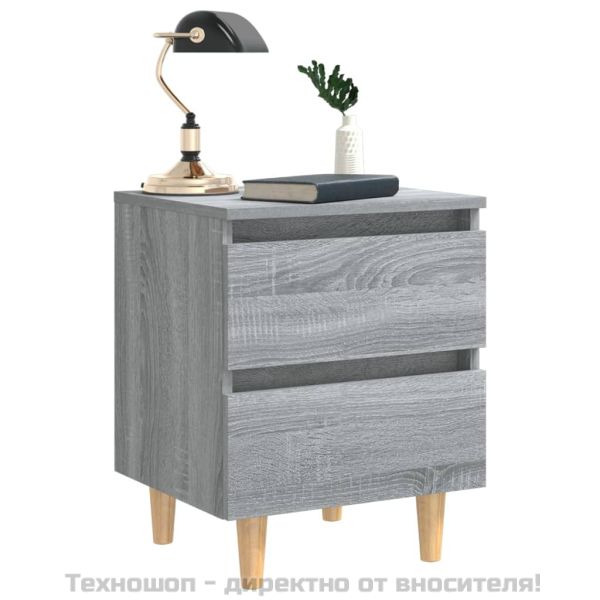 Нощни шкафчета крака масивно дърво 2 бр сив сонома 40x35x50 см