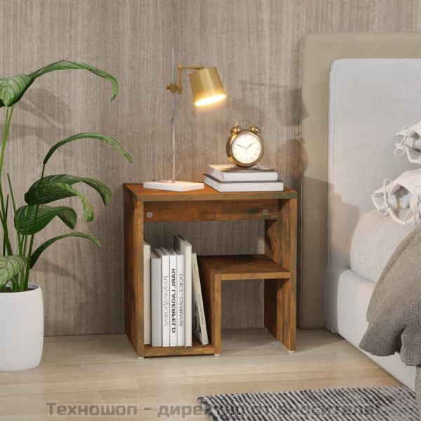 Нощно шкафче, опушен дъб, 40x30x40 см, инженерно дърво