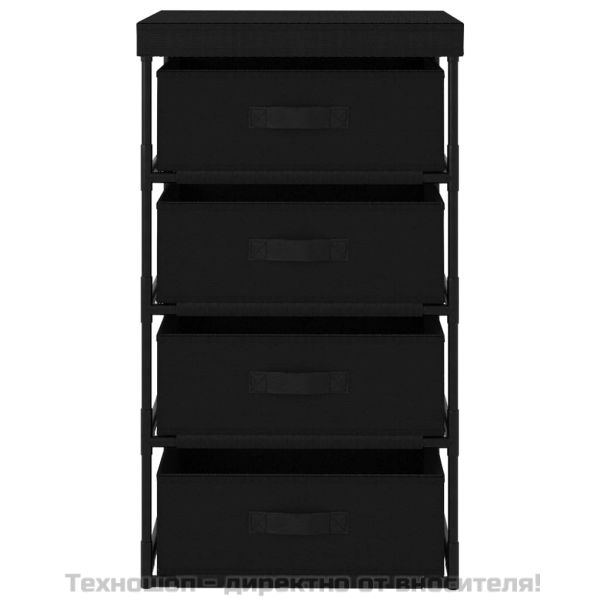 Етажерка за съхранение с 4 текстилни кошове, стомана, черна