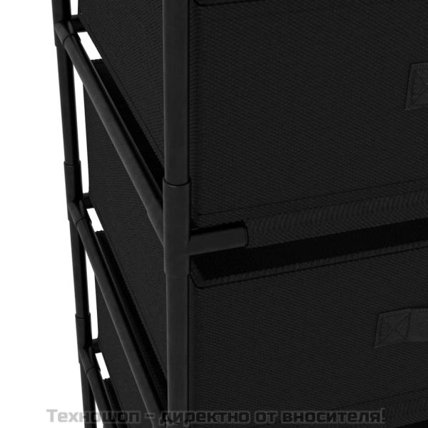 Етажерка за съхранение с 4 текстилни кошове, стомана, черна