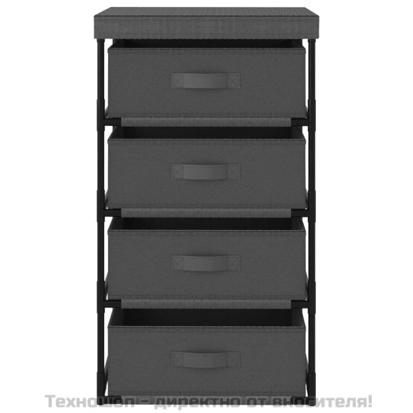 Етажерка за съхранение с 4 текстилни кошове, стомана, сива