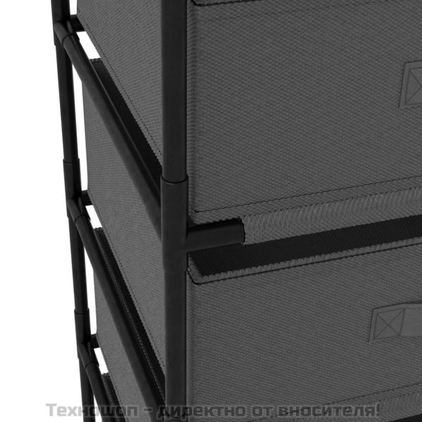 Етажерка за съхранение с 4 текстилни кошове, стомана, сива