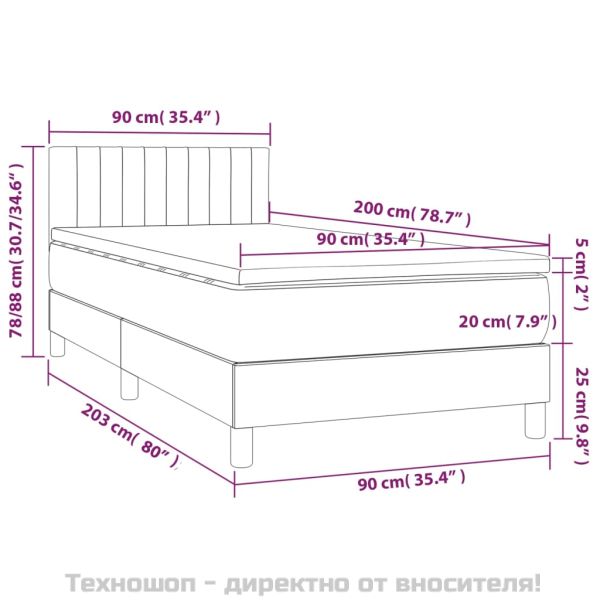 Боксспринг легло с матрак, тъмнокафяво, 90x200 см, плат