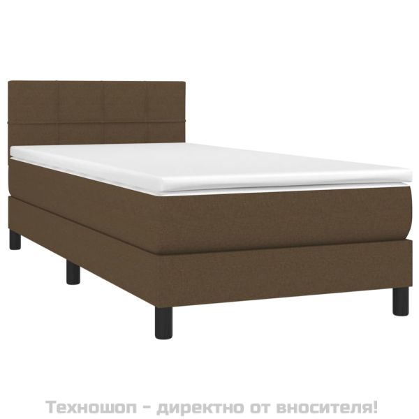 Боксспринг легло с матрак, тъмнокафяво, 90x200 см, плат
