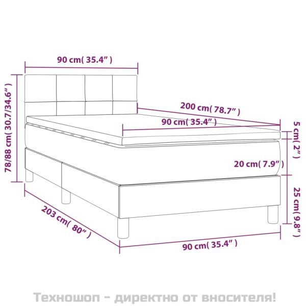 Боксспринг легло с матрак, тъмнокафяво, 90x200 см, плат