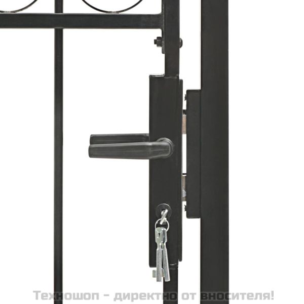 Оградна порта с арковиден връх, стомана, 104x175 см, черна