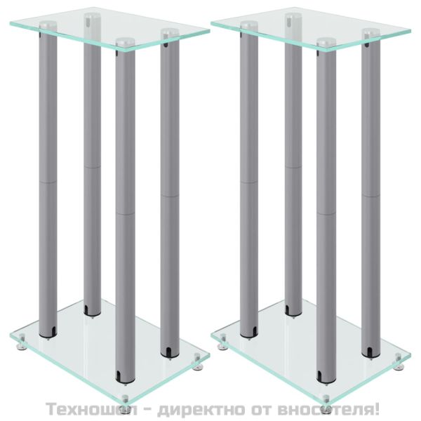Стойки за тонколони 2 бр сребристи закалено стъкло 4 стълба