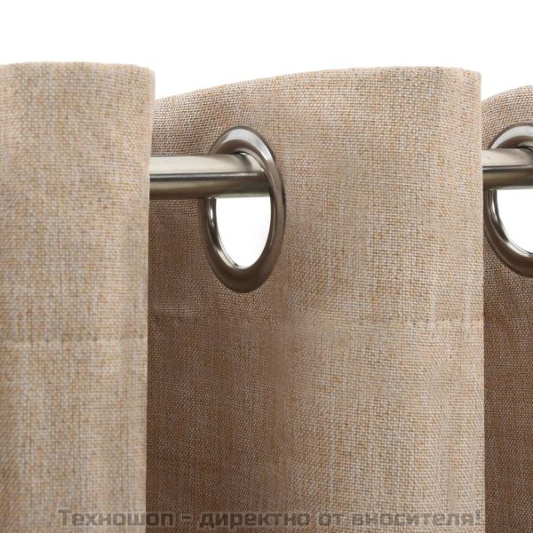 Затъмняващи завеси имитация лен с отвори 2 бр бежови 140x175 см