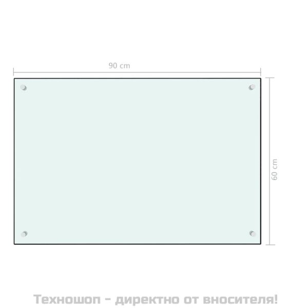 Кухненски гръб, бял, 90x60 см, закалено стъкло