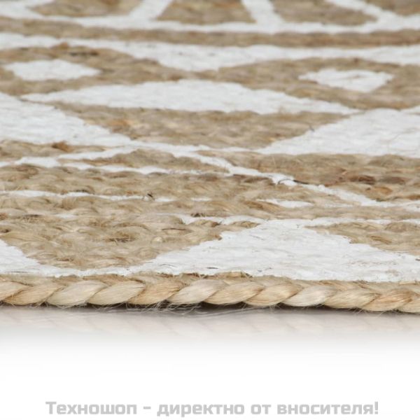Ръчно тъкан килим от юта, бял принт, 120 см