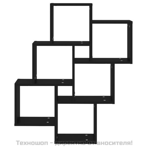 Стенен кубичен рафт, черен, 78x15x93 см, инженерно дърво