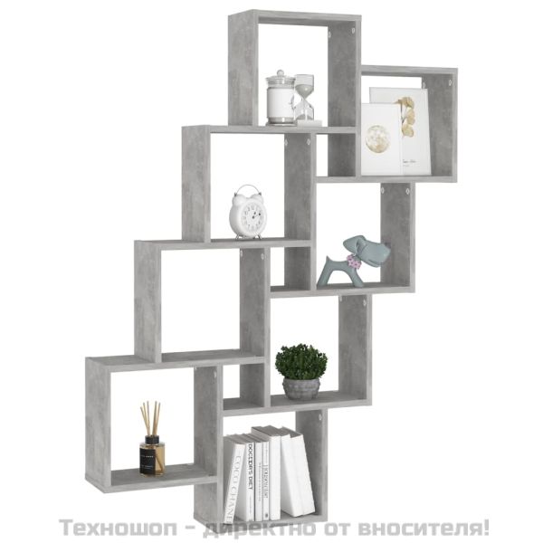 Стенен кубичен рафт, бетонно сив, 90x15x119 см, инженерно дърво