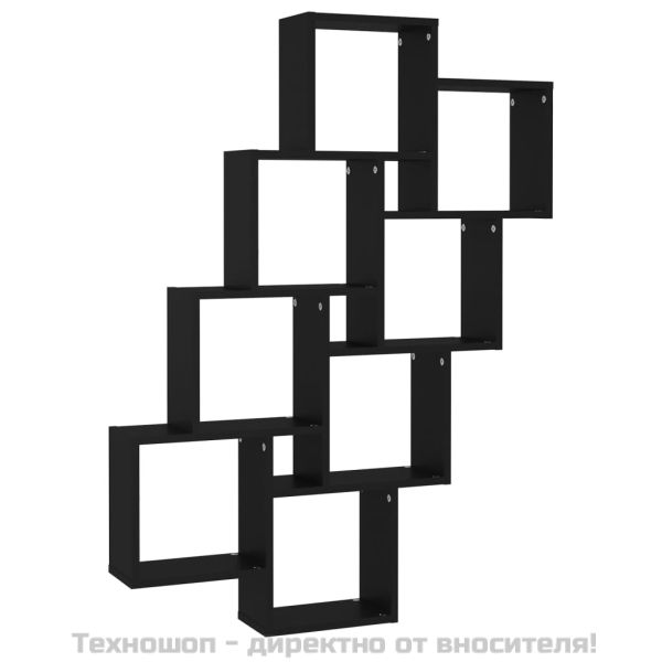 Стенен кубичен рафт, черен, 90x15x119 см, инженерно дърво