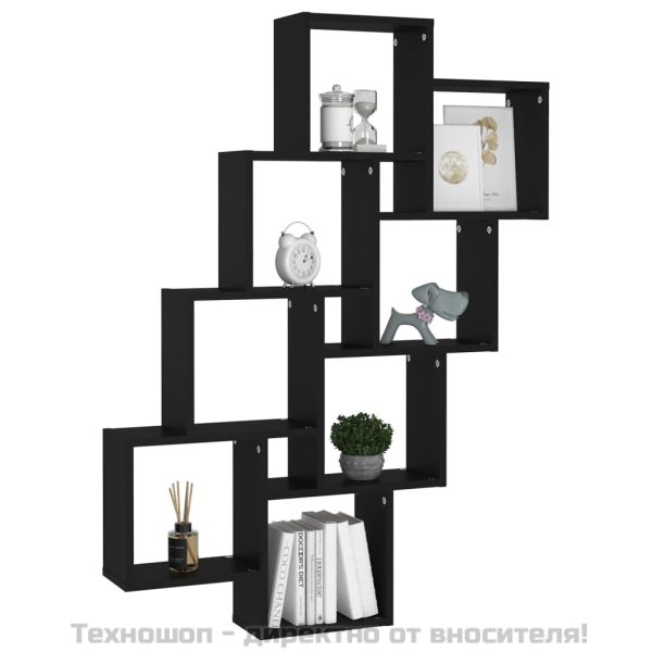 Стенен кубичен рафт, черен, 90x15x119 см, инженерно дърво
