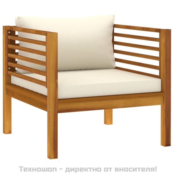 Градински комплект с кремави възглавници, 5 части, акация масив