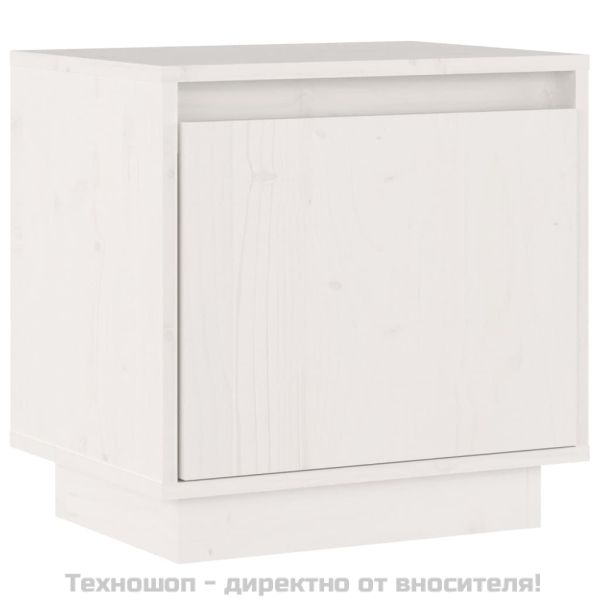 Нощно шкафче, бяло, 40x30x40 см, борово дърво масив