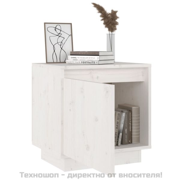 Нощно шкафче, бяло, 40x30x40 см, борово дърво масив