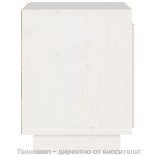 Нощно шкафче, бяло, 40x30x40 см, борово дърво масив