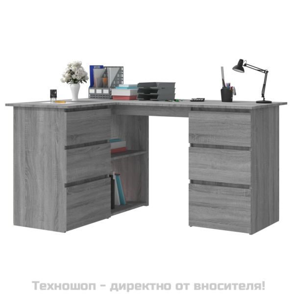 Бюро, сив сонома, 145x100x76 см, инженерно дърво