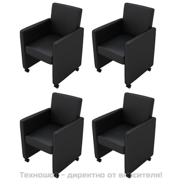 Tрапезни столове, 4 бр, черни, изкуствена кожа