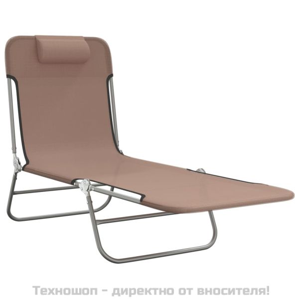 Сгъваеми шезлонги 2 бр кафяви текстилен и стомана
