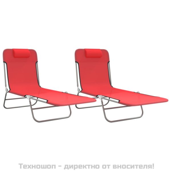 Сгъваеми шезлонги 2 бр червени текстилен и стомана