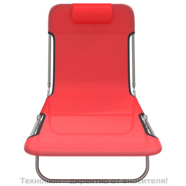 Сгъваеми шезлонги 2 бр червени текстилен и стомана