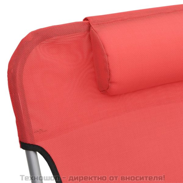 Сгъваеми шезлонги 2 бр червени текстилен и стомана