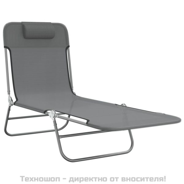 Сгъваеми шезлонги 2 бр сиви текстилен и стомана