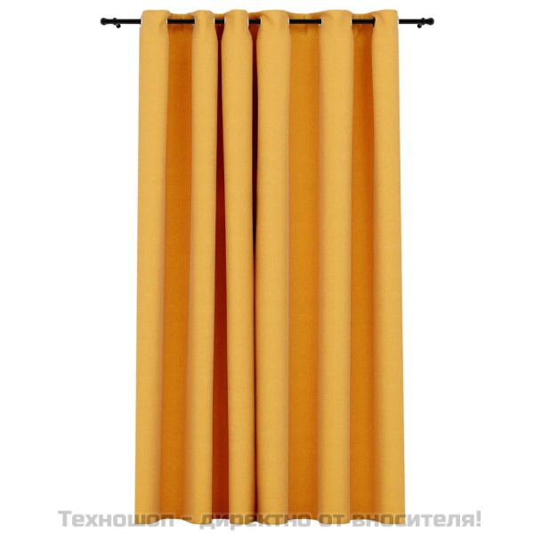 Затъмняваща завеса с пръстени имитация лен жълта 290x245 см