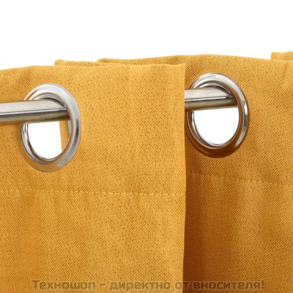 Затъмняваща завеса с пръстени имитация лен жълта 290x245 см
