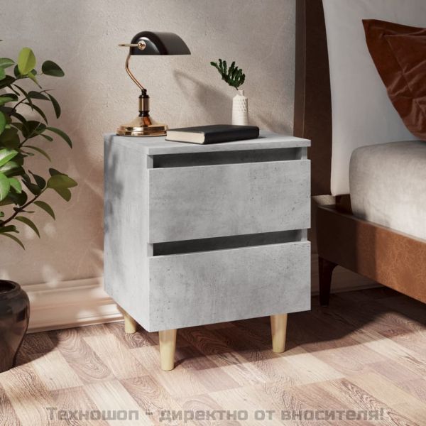 Нощни шкафчета крака от бор масив 2 бр бетонно сиви 40x35x50 см