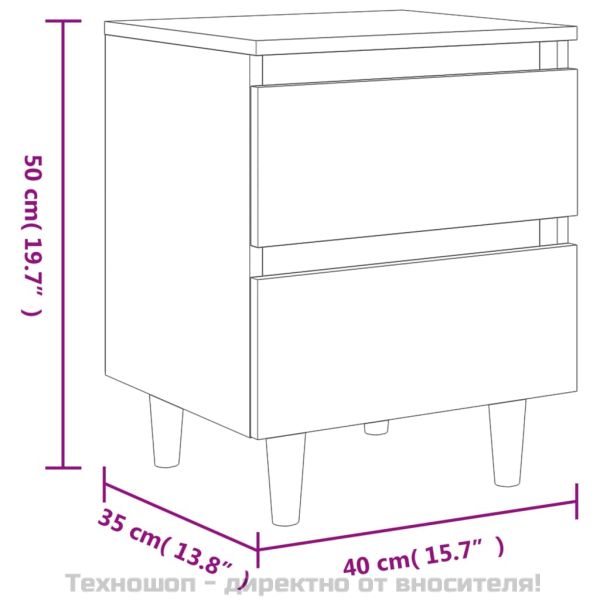 Нощни шкафчета крака от бор масив 2 бр бетонно сиви 40x35x50 см