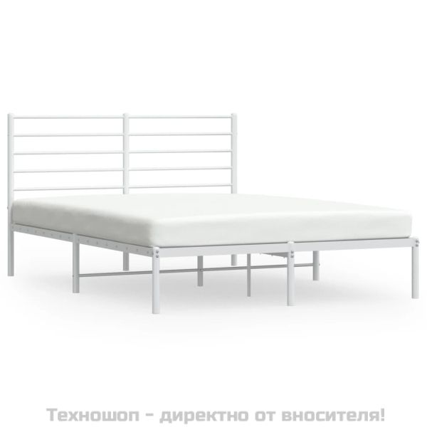 Метална рамка за легло с горна табла, бяла, 120x200 см