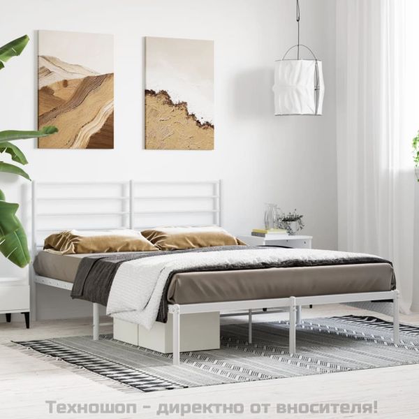Метална рамка за легло с горна табла, бяла, 120x200 см