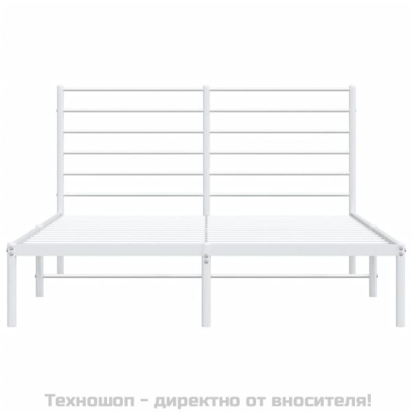 Метална рамка за легло с горна табла, бяла, 140x190 см