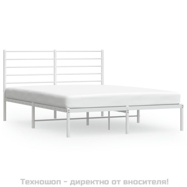 Метална рамка за легло с горна табла, бяла, 140x200 см