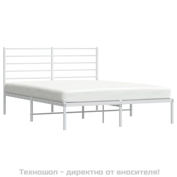 Метална рамка за легло с горна табла, бяла, 140x200 см