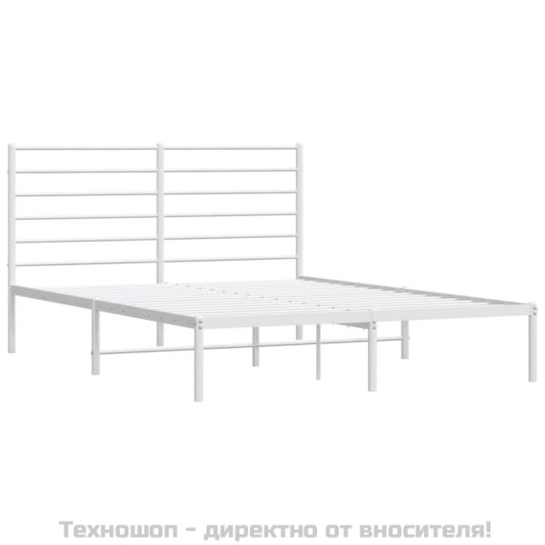 Метална рамка за легло с горна табла, бяла, 140x200 см