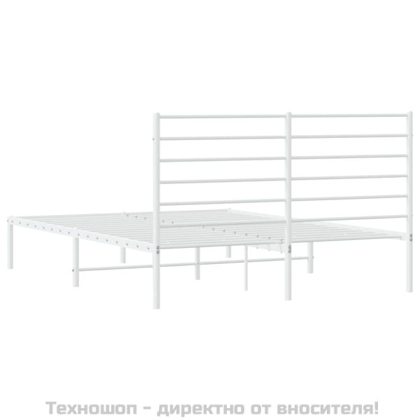 Метална рамка за легло с горна табла, бяла, 140x200 см