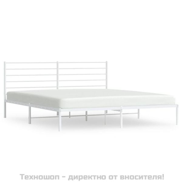 Метална рамка за легло с горна табла, бяла, 200x200 см