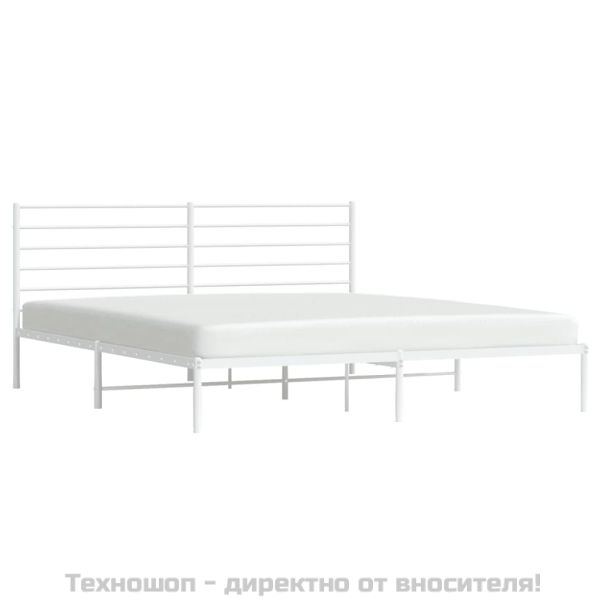 Метална рамка за легло с горна табла, бяла, 200x200 см