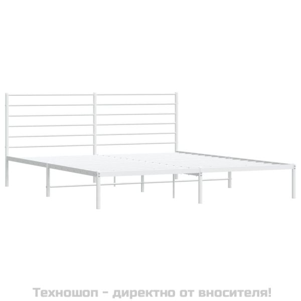 Метална рамка за легло с горна табла, бяла, 200x200 см