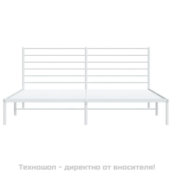 Метална рамка за легло с горна табла, бяла, 200x200 см