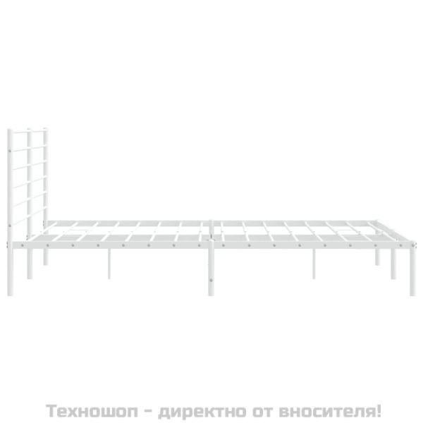 Метална рамка за легло с горна табла, бяла, 200x200 см