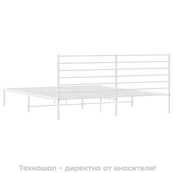 Метална рамка за легло с горна табла, бяла, 200x200 см
